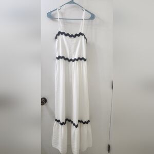 Becetto White Maxi Sundress with Black Trim - Women's Dress, Size Small.
